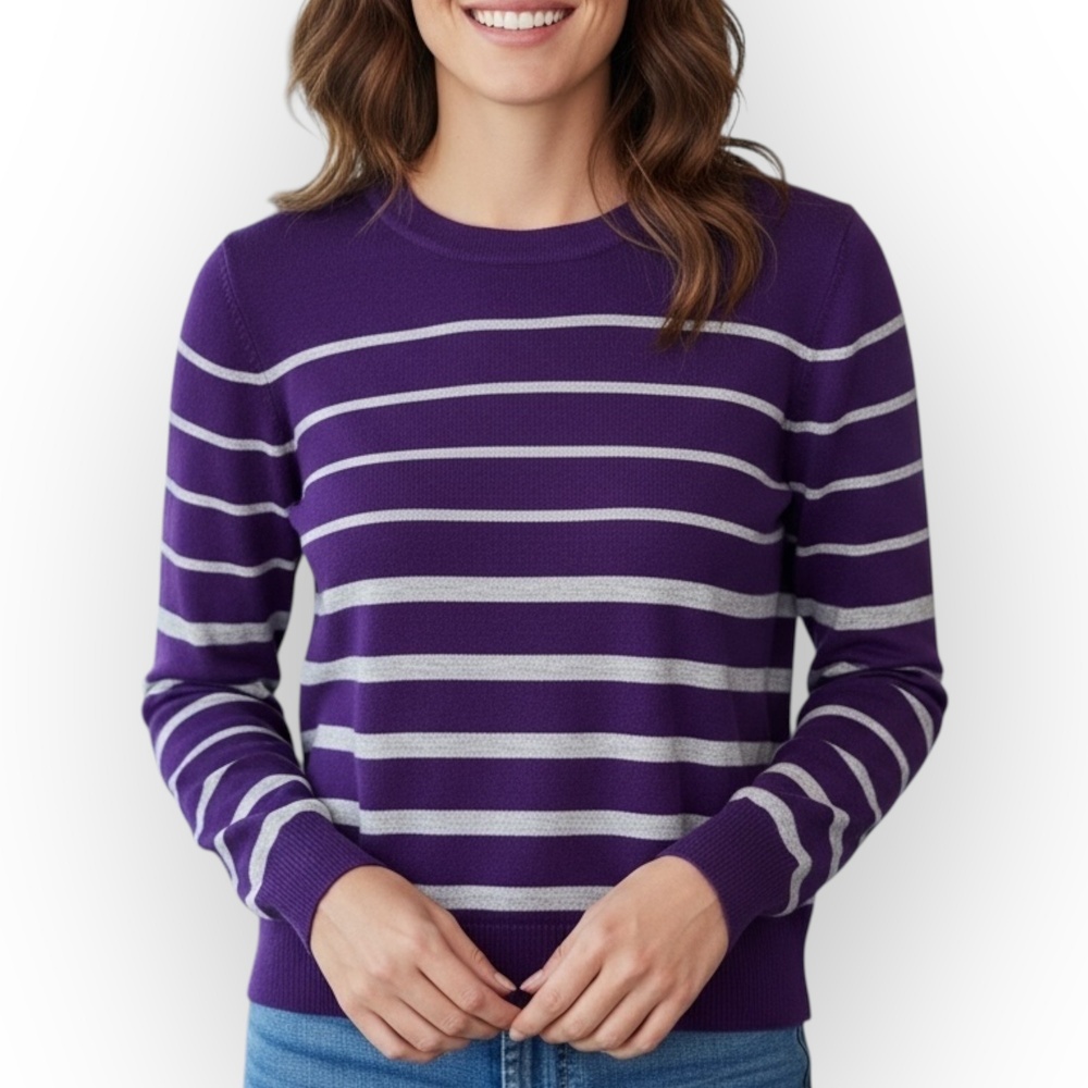 Liz Claiborne Purple & Gray Striped Sweater Women’s Size Large Excellent